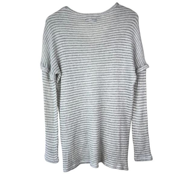 Michael Lauren V-Neck Pullover Sweater White Gray Striped Lightweight Knit SMALL - Picture 5 of 5